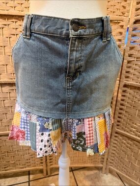 Old Navy Blue Denim Mini Skirt with Patchwork Ruffle